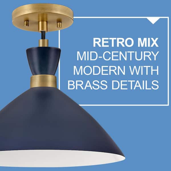 LARK Simon Matte Navy + Heritage Brass Conical Pendant Light