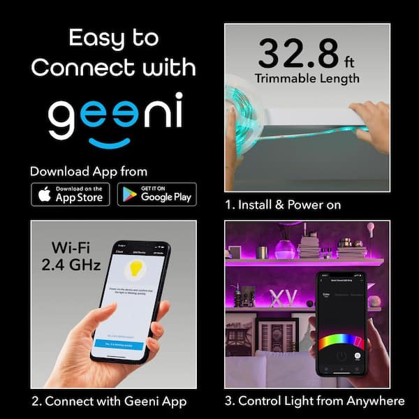 Geeni Prisma USB 6.6 ft. Smart LED Multi-Color Under Cabinet Light, Alexa Google Assistant Compatible - Home