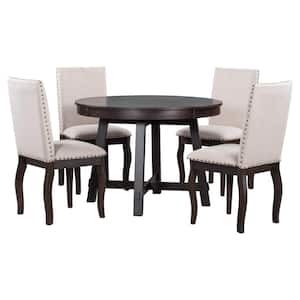 Espresso 5-Piece Wood Top Extendable Dining Table with 4 Upholstered Dining Chairs