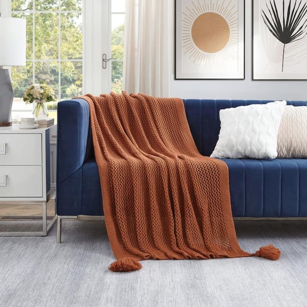 HomeRoots Charlie Rust Solid Color Acrylic Throw Blanket