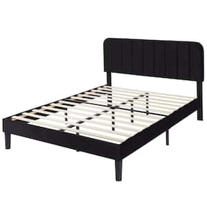 Upholstered Bed, Black Full Bed Platform BedFrame with Adjustable Headboard, Strong Wooden Slats Support Bed Frame