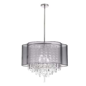 Leon 6-Light Polished Chrome Chandelier with Silver Organza Shades