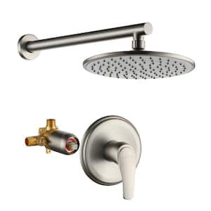 1-Spray Patterns with 3.4 GPM 9 in. Wall Mount Rain Fixed Shower Head with Single Handle and Valve in Brushed Nickel