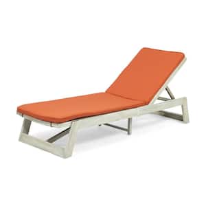 Maki Light Grey Wash 1-Piece Wood Outdoor Chaise Lounge with Rust Orange Cushions