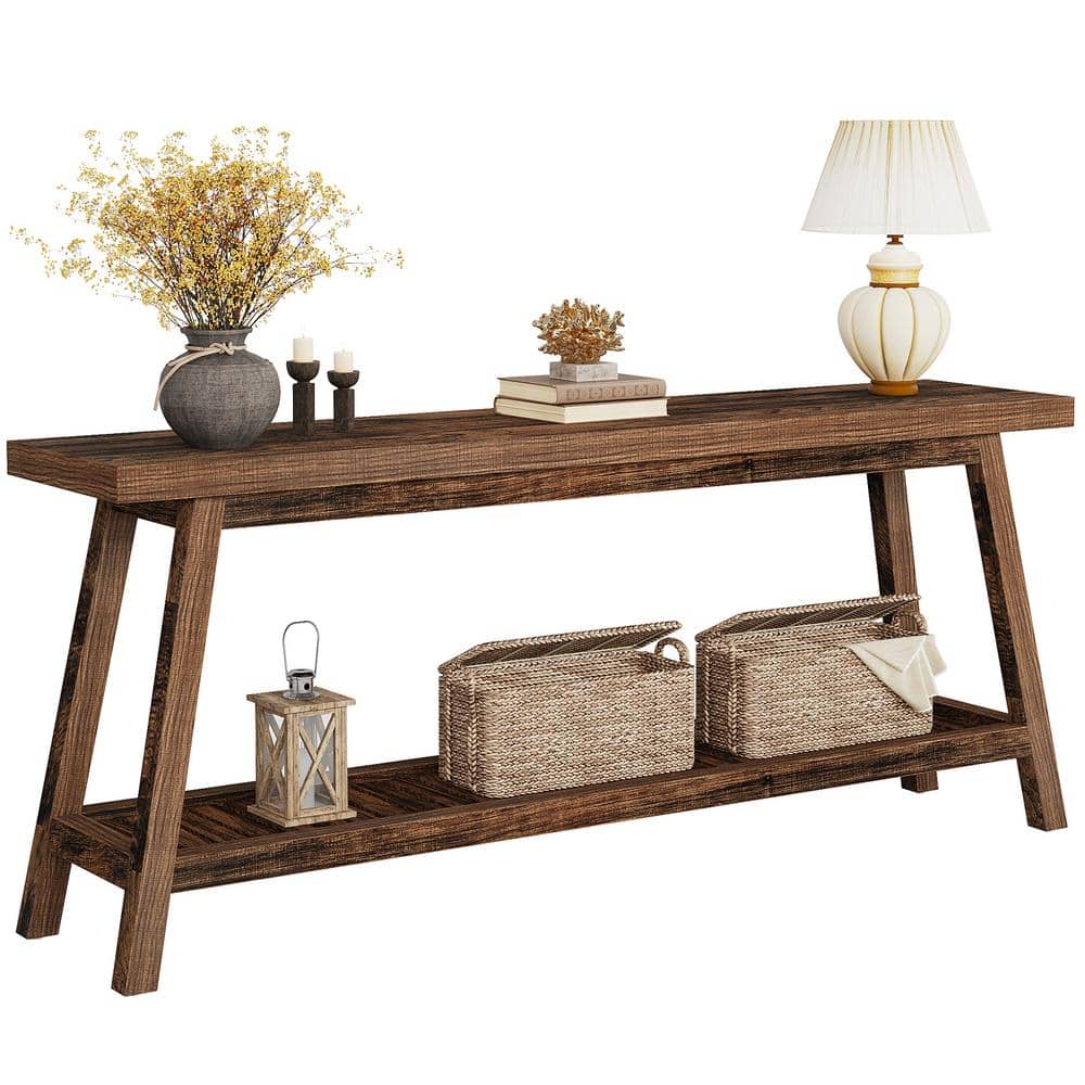 70.9-Inch Rustic Brown Wooden Console Table with Storage