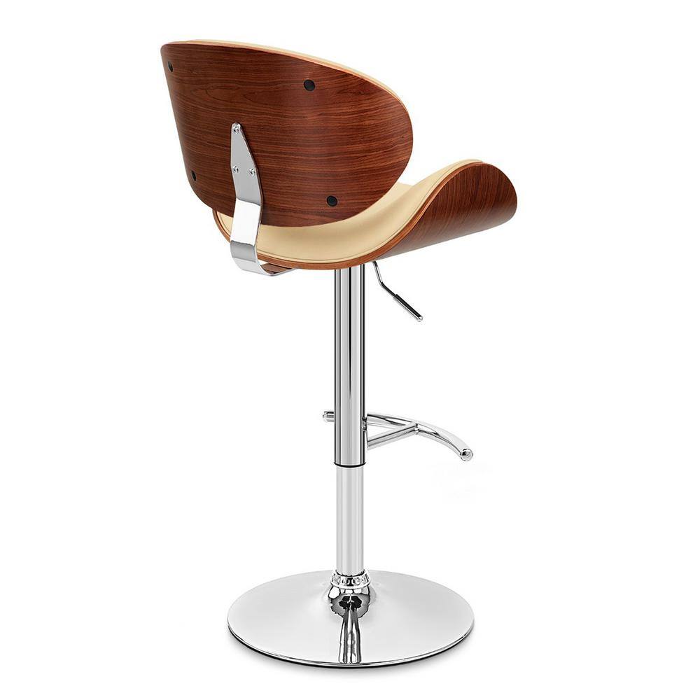 Contemporary Cream Leather Swivel Bar Stool with Chrome Finish