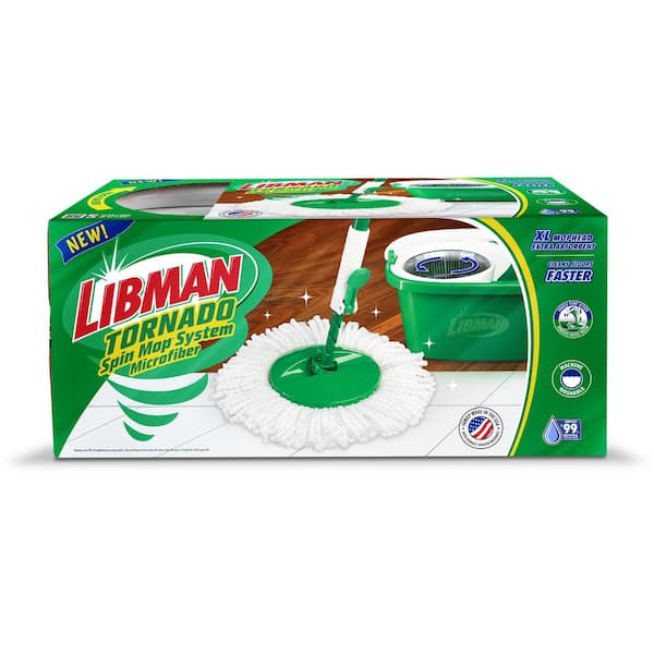 Libman Microfiber Tornado Wet Spin Mop and Bucket Floor Cleaning System with 4 Refills, Green & White