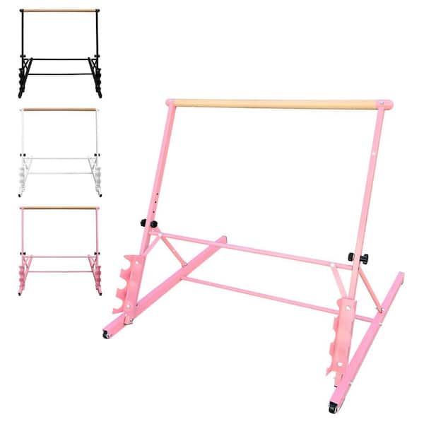 Portable Ballet Barre 41.3 in. Pink Steel Adjustable Height 31.5-39.5 in. for Dance Practice Unassembled