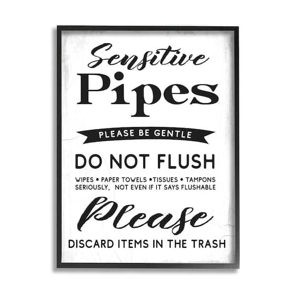 Stupell Industries "Sensitive Toilet Sign Flushing Restrictions" by Daphne Polselli Framed Abstract Texturized Art Print 16 in. x 20 in.