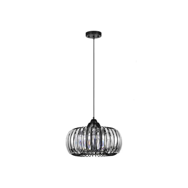 Unbranded Modern 1-Light Oblate Black Crystal Chandelier Fixture Ceiling Pendant with Shade Adjustable Color Temperature Dimmable