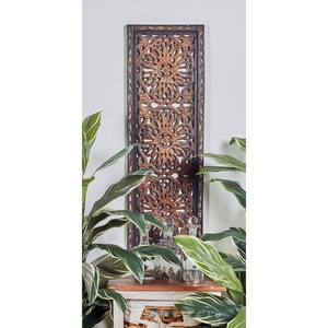 Wood Brown Handmade Intricately Carved Floral Wall Decor (Set of 2)