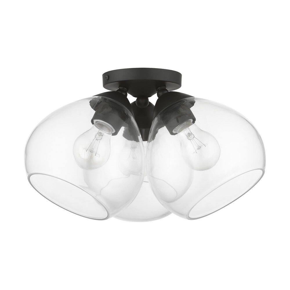 Catania Black and Clear Glass 3-Light Semi-Flush Mount