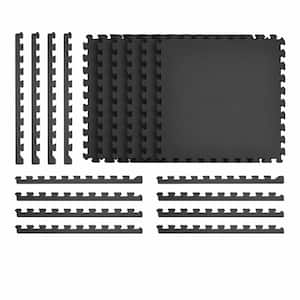 Black 24 in. x 24 in. x 0.47 in. Foam Interlocking Floor Mat (6-Pack)