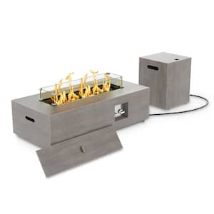 42 in. 50,000 BTU Rectangle Outdoor Propane Gas Fire Pit Table in Light Brown