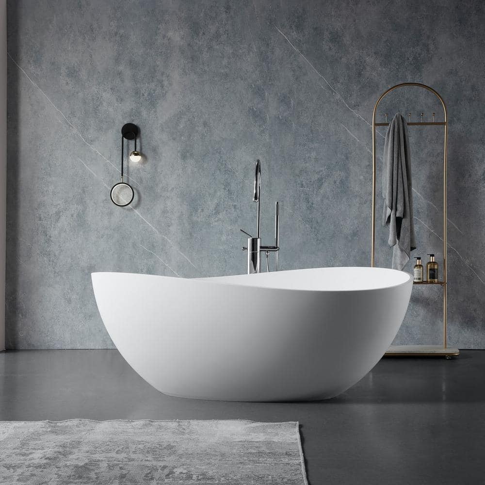 63 in. Stone Resin Oval Flatbottom Non-Whirlpool Freestanding Bathtub Soaking Tub in Matte White price history on PriceWatchPro