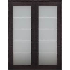 64 in. x 79.375 in. Both Active Black Apricot Frosted Glass Manufactured Wood Stard Double Prehung French Door