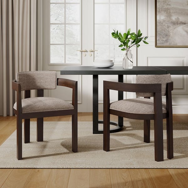 High-end Lines Espresso/Light Brown Fabric Upholstered Dining Chairs with Solid Rubberwood Frame and Armrest (Set of 2)