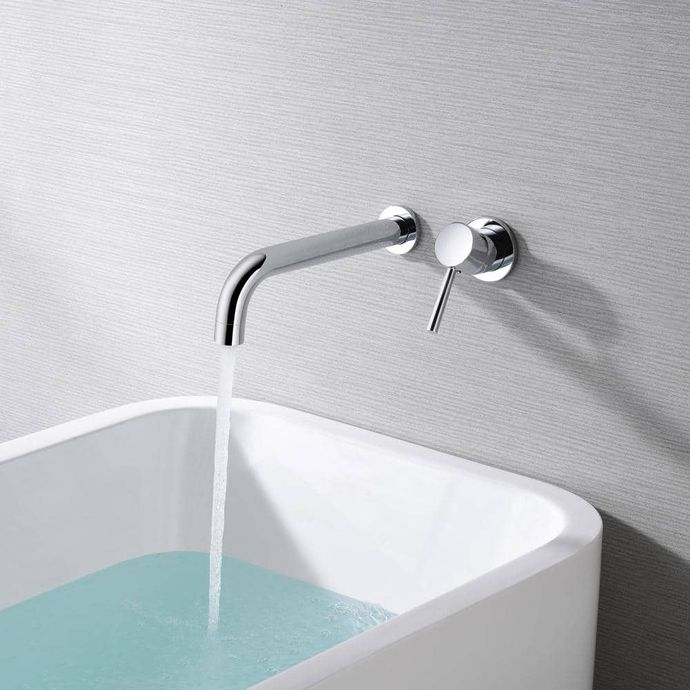 Chrome Single Handle Wall Mount Tub Faucet with Long Spout