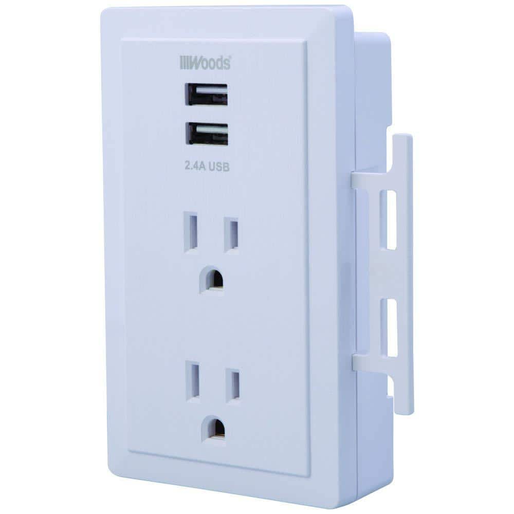 White Tamper Resistant Wall Outlet with 2 USB Ports
