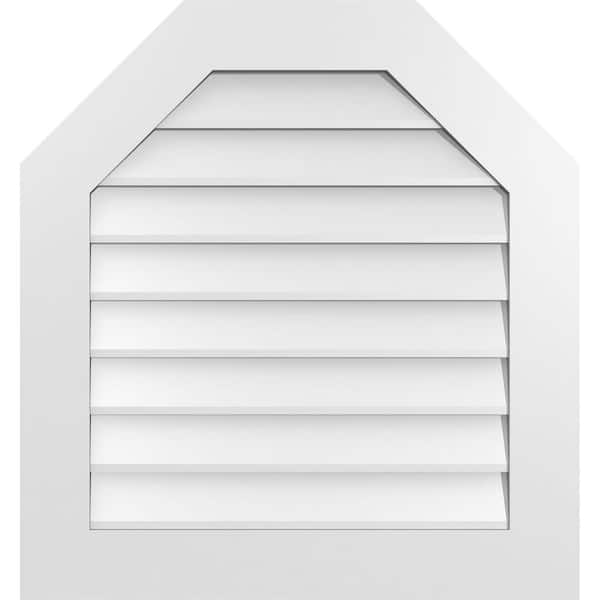 Ekena Millwork 28 in. x 30 in. Octagonal Top Surface Mount PVC Gable Vent: Decorative with Standard Frame