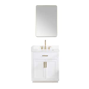Gavino 30 in. W x 22 in. D x 34 in. H Single Sink Bath Vanity in White with White Composite Stone Top and Mirror
