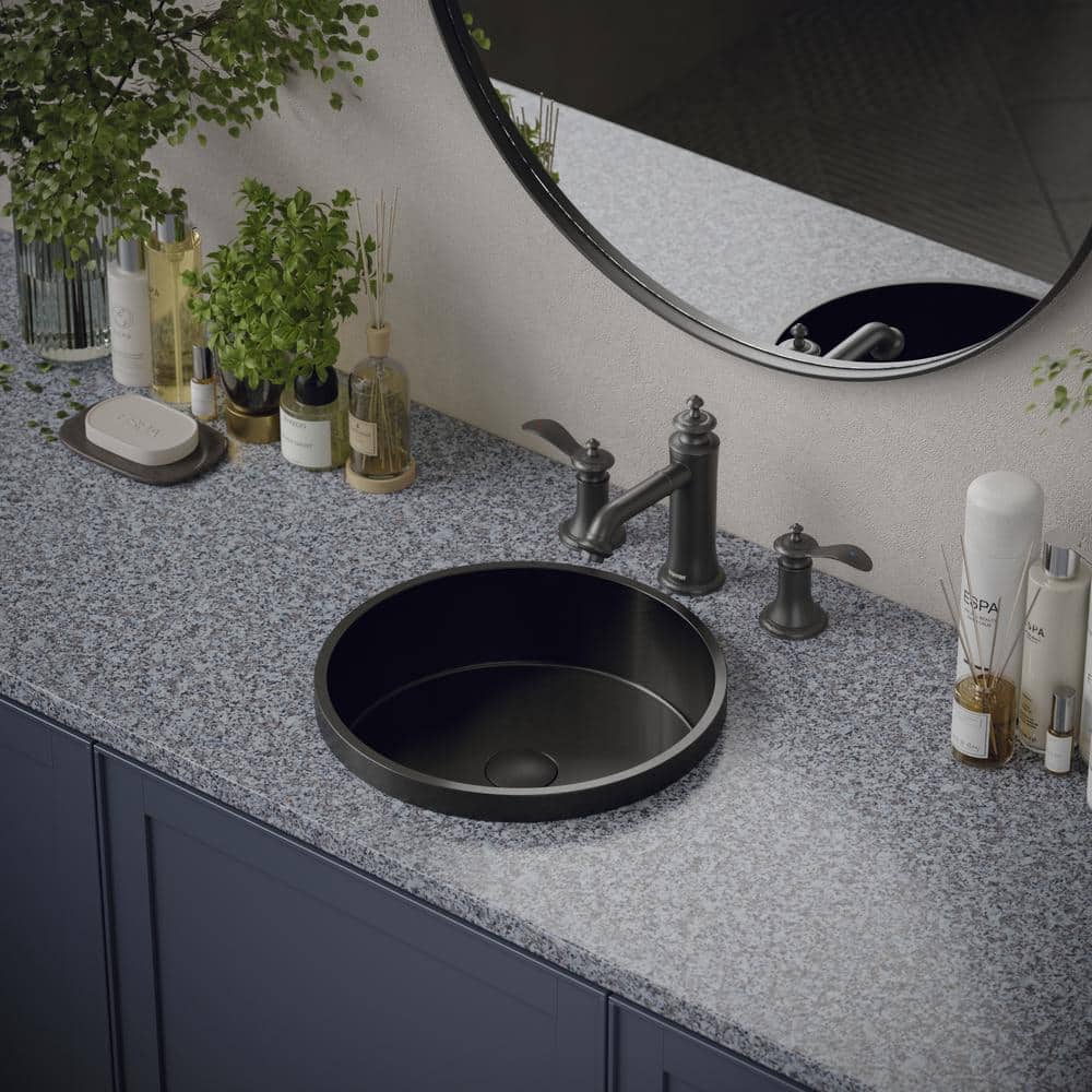 Gunmetal Grey 15'' Stainless Steel Circular Bathroom Sink
