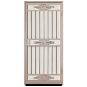 36 in. x 80 in. Pima Tan Surface Mount Outswing Steel Security Door with Almond Perforated Aluminum Screen