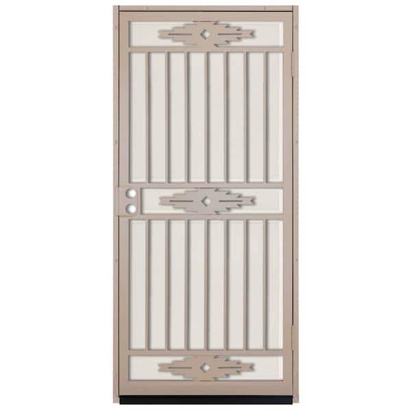 Unique Home Designs 36 in. x 80 in. Pima Tan Surface Mount Outswing Steel Security Door with Almond Perforated Aluminum Screen