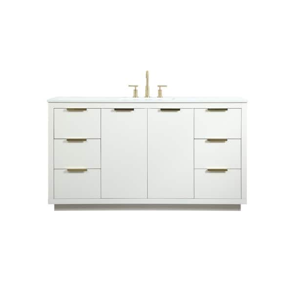Unbranded Simply Living 60 in. W x 22 in. D x 34 in. H Bath Vanity in White with Calacatta White Engineered Marble Top