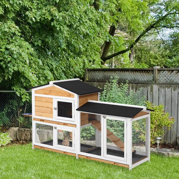 PawHut 2-Tier Wood Rabbit Hutch Backyard Bunny Cage Small Animal House w/ Ramp and Outdoor Run 
