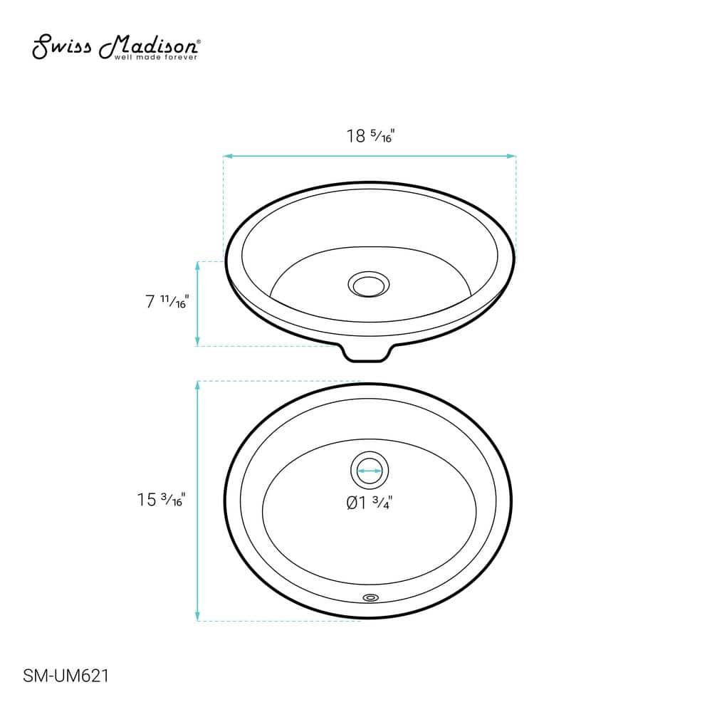 Monaco 18-Inch White Ceramic Oval Undermount Bathroom Sink