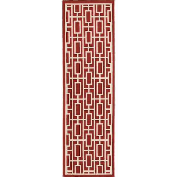 Portal Red 2 ft. x 8 ft. Indoor/Outdoor Patio Runner Rug