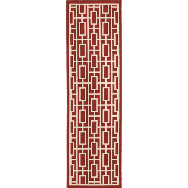 Portal Red 2 ft. x 8 ft. Indoor/Outdoor Patio Runner Rug