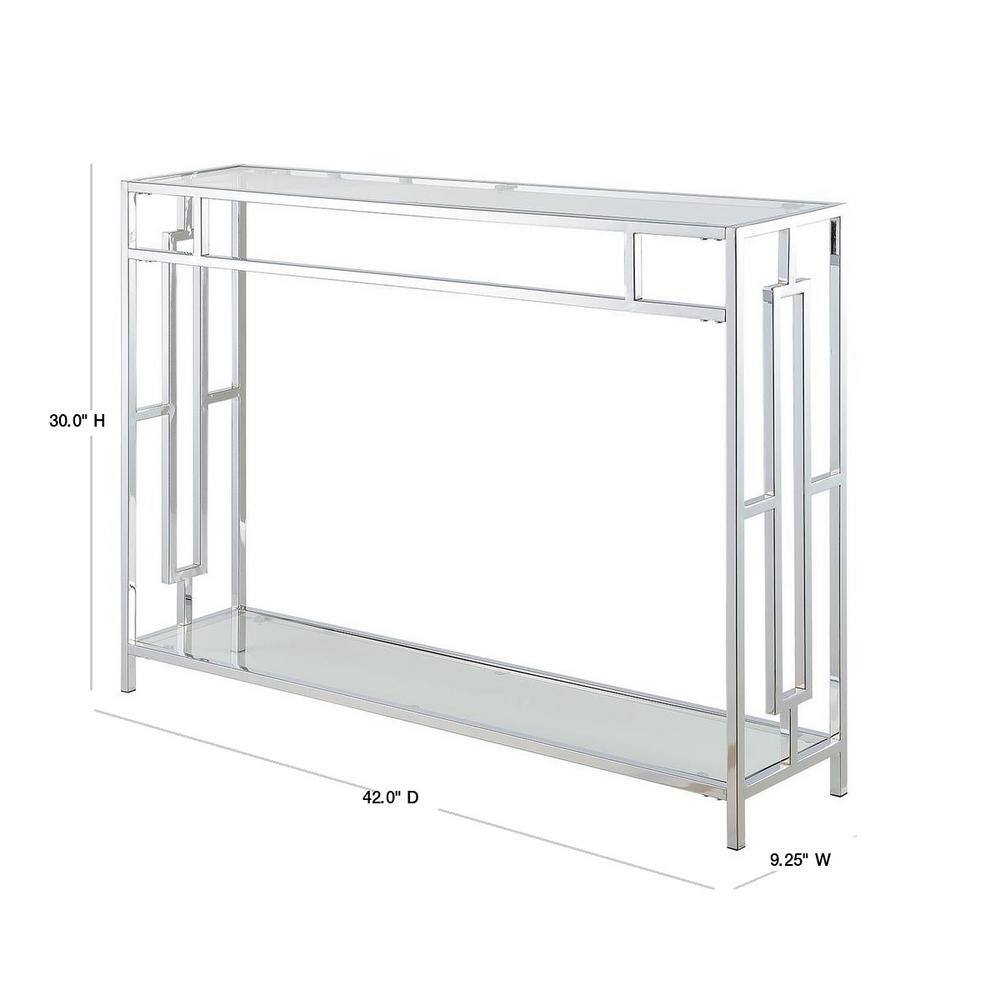 Town Square Chrome and Glass Console Table with Dual Open Shelving