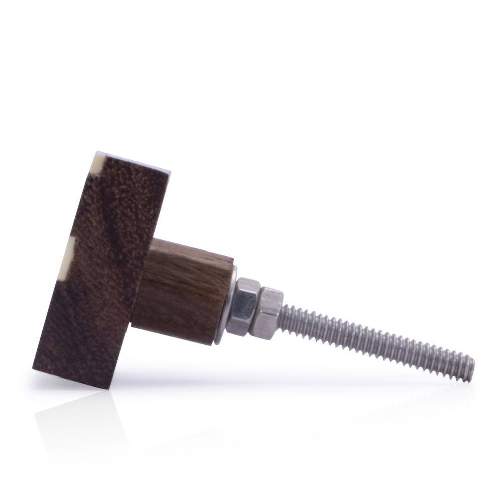 Cream and Brown Wood Square Cabinet Knob with Mounting Hardware
