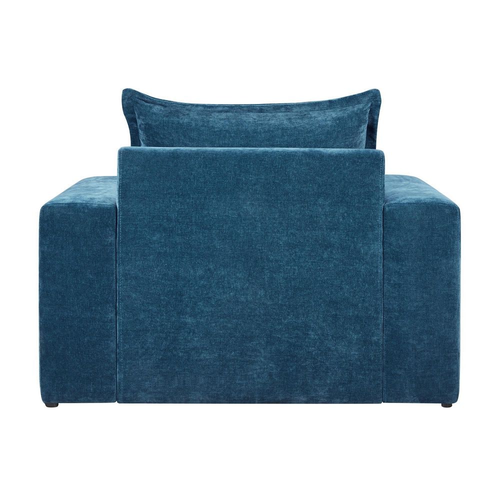 Back view of the blue chenille accent arm chair.