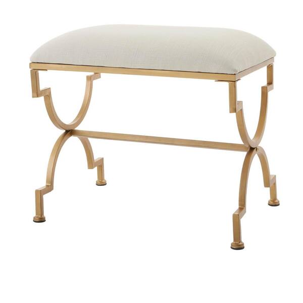 Home Decorators Collection Ivory Upholstered Metal Vanity Stool with Gold Base (23.50 in W. X 21.25 in H.)