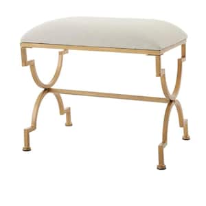 Ivory Upholstered Metal Vanity Stool with Gold Base (23.50 in W. X 21.25 in H.)
