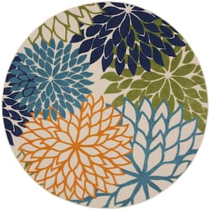 Aloha Multicolor 10 ft. x 10 ft. Floral Contemporary Round Area Rug