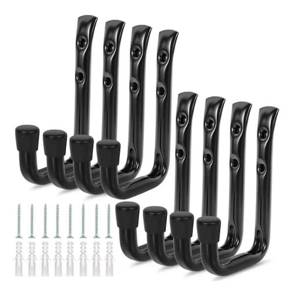 8-Pack Heavy Duty 4.7 in. Garage Hook 50 lbs. Capacity, Black Carbon Steel Wall Hooks with Anchors for Secure Mounting