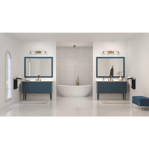 Singleton 36 in. 4-Light Vintage Brass Vanity Light with Clear Glass Shades