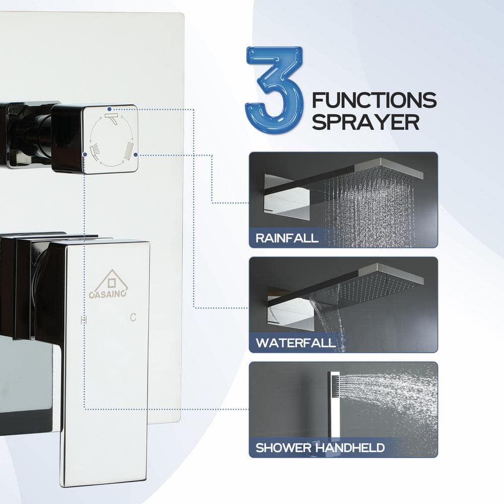 Large Chrome Dual Rain Shower System with Handheld Spray