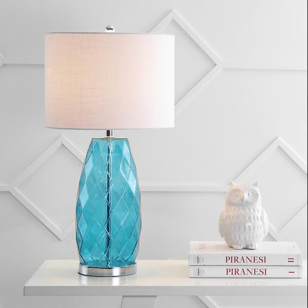 JONATHAN Y Juliette 26.5 in. Moroccan Blue Glass/Metal LED Table Lamp
