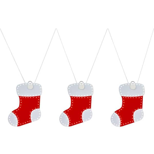10 in. Christmas Hi-Vibrant Twinkling Red and White Color LED Stockings (3-Pack)