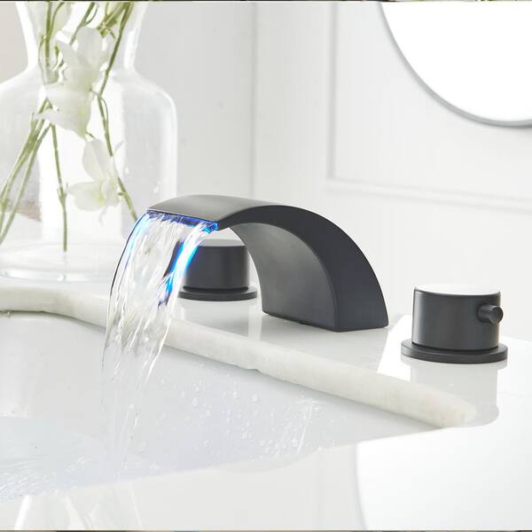 Widespread Bathroom Basin Faucet Waterfall 3Holes Sink Mixer Tap Matte Black