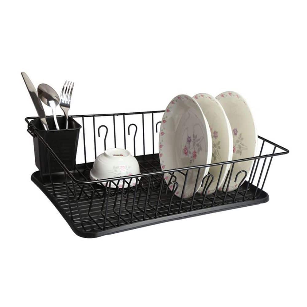 Mega Chef 24" Red Metal Dish Rack with Utensil Cup
