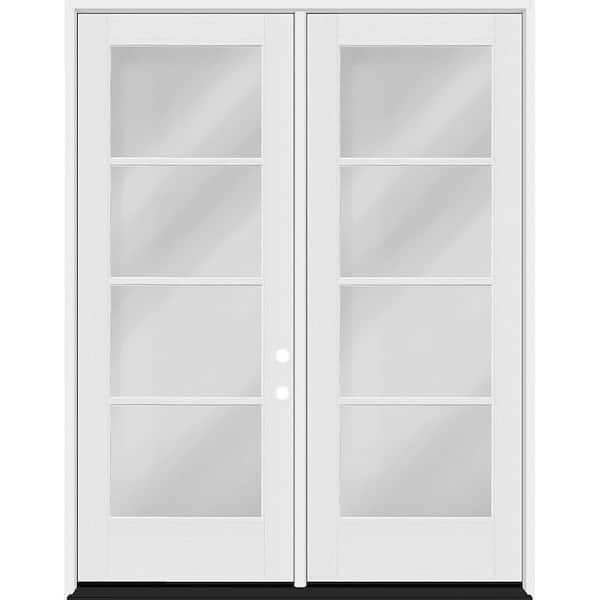 Legacy 64 in. x 96 in. Icon 4L Modern Clear Glass LHIS Unfinished Fiberglass Double Prehung Front Door with 4-9/16 Jamb