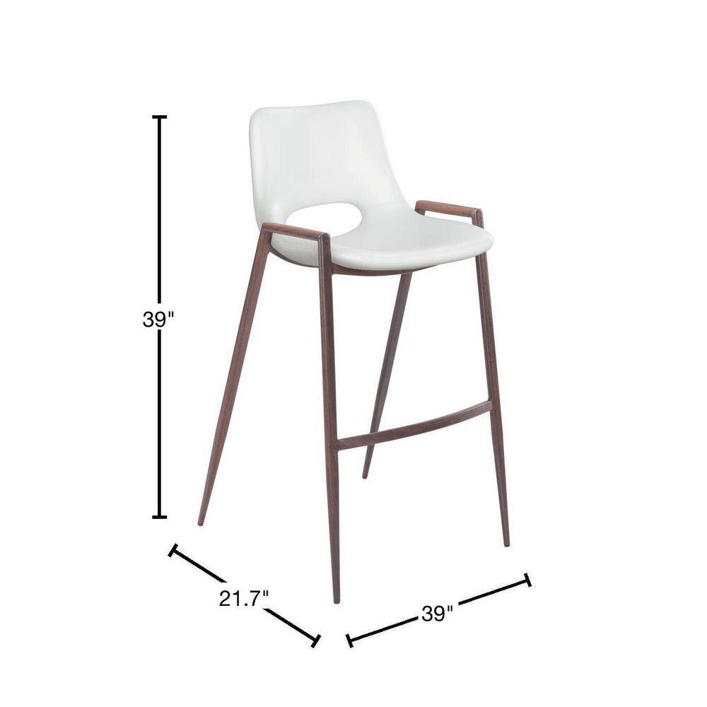 Modern White and Walnut Steel Bar Stool Set of 2