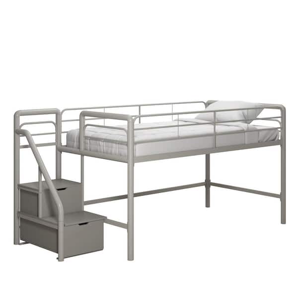 DHP Andy Junior Silver/Gray Twin Loft Bed with Storage Steps