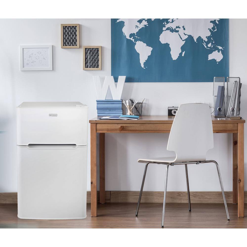 Compact White Dual Door Energy Star Refrigerator with Glass Shelves